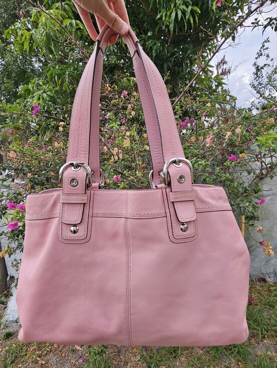 Coach Soho Pleated Tote Bag F13733 Baby Pink Leather Y2K Shoulder